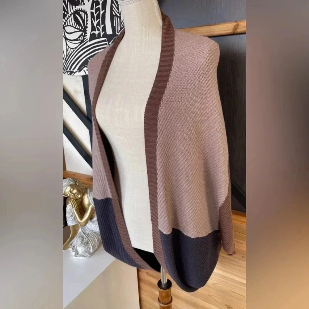 Sand/blue/brown Colorblock Dolman Sleeve Cocoon Cardigan one size shall